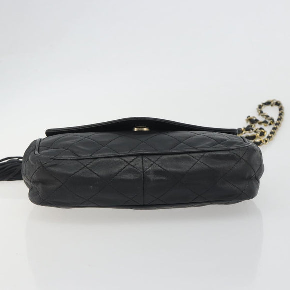 CHANEL Matelasse Chain Shoulder Bag Lamb Skin Black Gold CC Auth BA14204