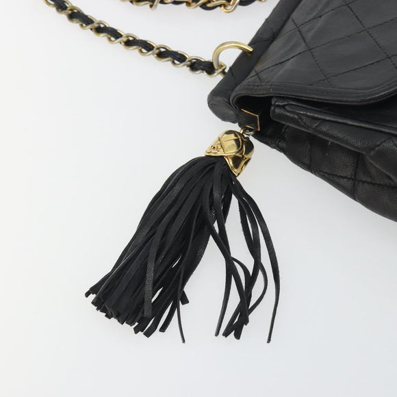 CHANEL Matelasse Chain Shoulder Bag Lamb Skin Black Gold CC Auth BA14204