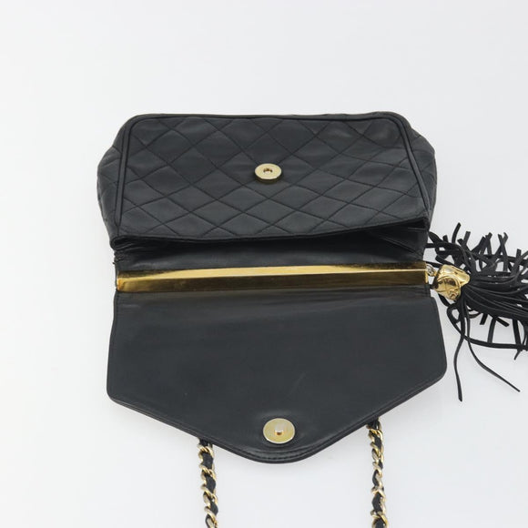 CHANEL Matelasse Chain Shoulder Bag Lamb Skin Black Gold CC Auth BA14204