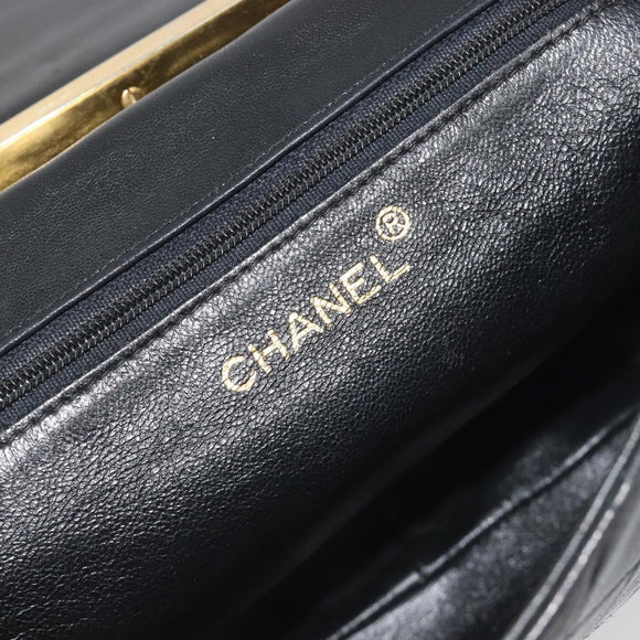 CHANEL Matelasse Chain Shoulder Bag Lamb Skin Black Gold CC Auth BA14204