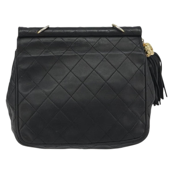 CHANEL Matelasse Chain Shoulder Bag Lamb Skin Black Gold CC Auth BA14204
