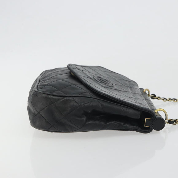 CHANEL Matelasse Chain Shoulder Bag Lamb Skin Black Gold CC Auth BA14204