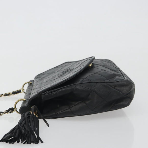 CHANEL Matelasse Chain Shoulder Bag Lamb Skin Black Gold CC Auth BA14204