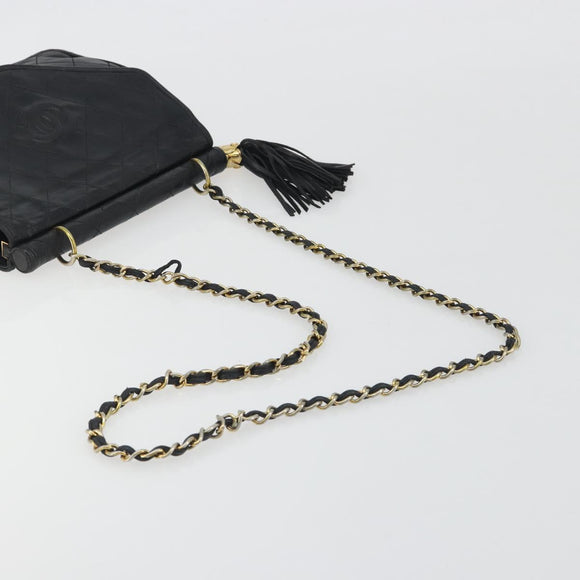 CHANEL Matelasse Chain Shoulder Bag Lamb Skin Black Gold CC Auth BA14204