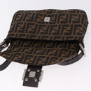 FENDI Zucca Canvas Mamma Baguette Shoulder Bag Brown Silver Auth BA14206SAV-21
