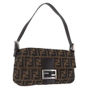 FENDI Zucca Canvas Mamma Baguette Shoulder Bag Brown Silver Auth BA14206SAV-1