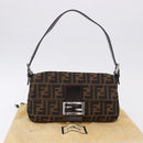 FENDI Zucca Canvas Mamma Baguette Shoulder Bag Brown Silver Auth BA14206SAV-12