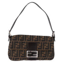 FENDI Zucca Canvas Mamma Baguette Shoulder Bag Brown Silver Auth BA14206SAV-13