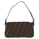 FENDI Zucca Canvas Mamma Baguette Shoulder Bag Brown Silver Auth BA14206SAV-2