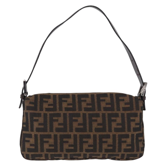 FENDI Zucca Canvas Mamma Baguette Shoulder Bag Brown Silver Auth BA14206SAV