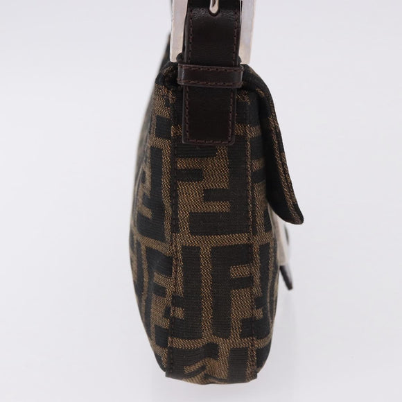 FENDI Zucca Canvas Mamma Baguette Shoulder Bag Brown Silver Auth BA14206SAV