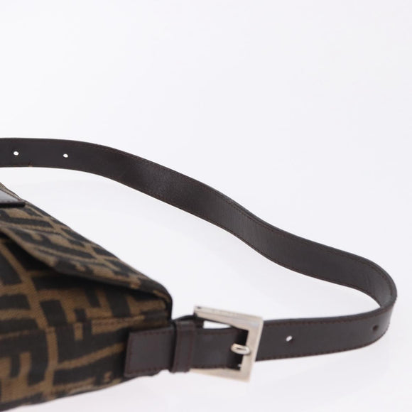 FENDI Zucca Canvas Mamma Baguette Shoulder Bag Brown Silver Auth BA14206SAV
