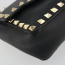 VALENTINO Studs Chain Shoulder Bag Leather Black Gold Auth BA14207A-11