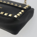 VALENTINO Studs Chain Shoulder Bag Leather Black Gold Auth BA14207A-12