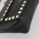 VALENTINO Studs Chain Shoulder Bag Leather Black Gold Auth BA14207A-13