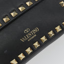 VALENTINO Studs Chain Shoulder Bag Leather Black Gold Auth BA14207A-14