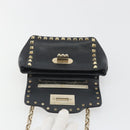 VALENTINO Studs Chain Shoulder Bag Leather Black Gold Auth BA14207A-16
