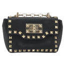 VALENTINO Studs Chain Shoulder Bag Leather Black Gold Auth BA14207A-2