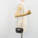 VALENTINO Studs Chain Shoulder Bag Leather Black Gold Auth BA14207A-23