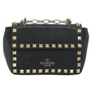 VALENTINO Studs Chain Shoulder Bag Leather Black Gold Auth BA14207A-3