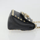 VALENTINO Studs Chain Shoulder Bag Leather Black Gold Auth BA14207A-4
