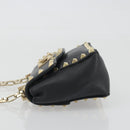 VALENTINO Studs Chain Shoulder Bag Leather Black Gold Auth BA14207A-5