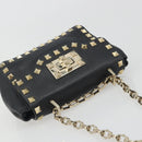 VALENTINO Studs Chain Shoulder Bag Leather Black Gold Auth BA14207A-6