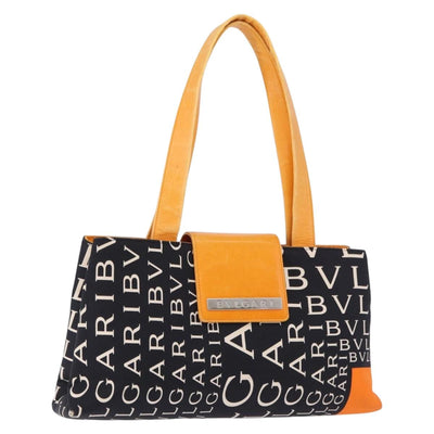BVLGARI Logo Mania Tote Bag Nylon Black Orange Auth BA14208