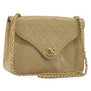 CHANEL Matelasse Chain Shoulder Bag Lamb Skin Beige Gold CC Auth BA14209A-1