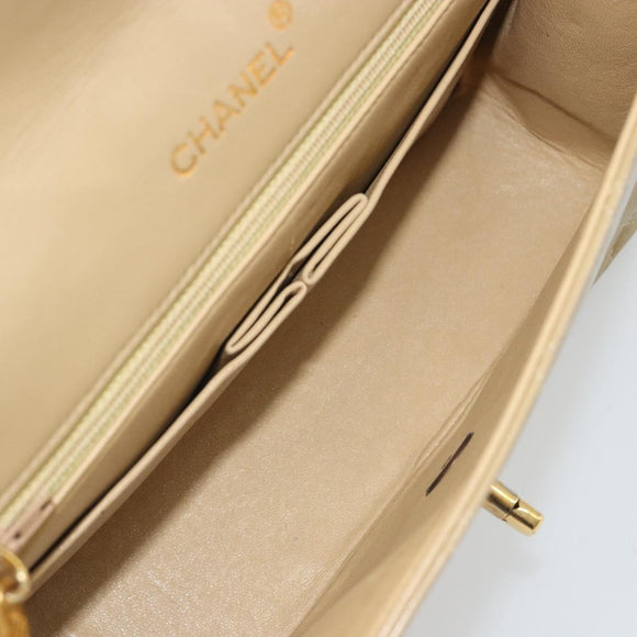 CHANEL Matelasse Chain Shoulder Bag Lamb Skin Beige Gold CC Auth BA14209A