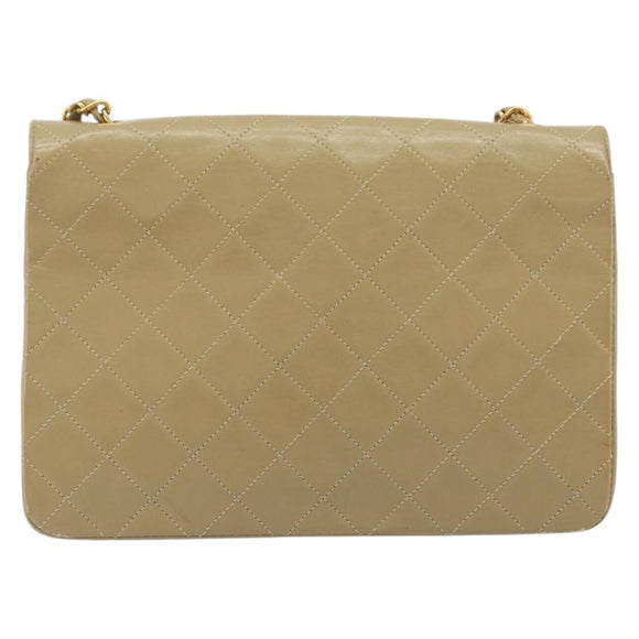 CHANEL Matelasse Chain Shoulder Bag Lamb Skin Beige Gold CC Auth BA14209A
