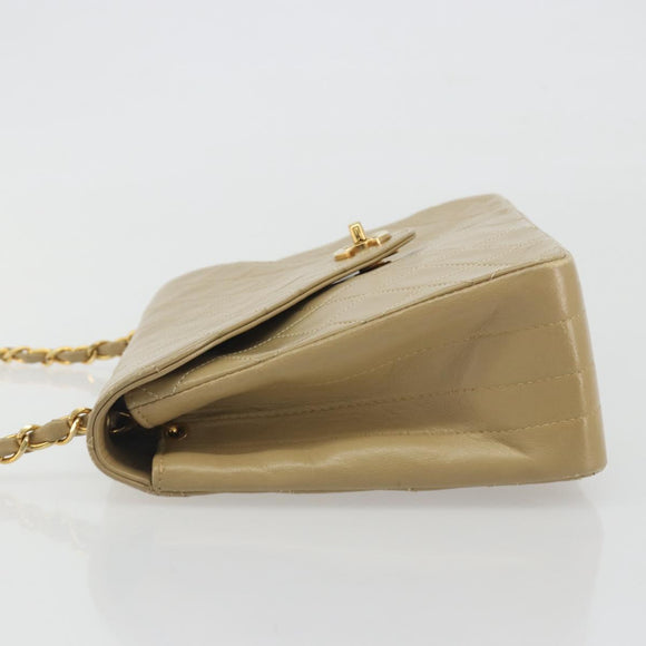 CHANEL Matelasse Chain Shoulder Bag Lamb Skin Beige Gold CC Auth BA14209A