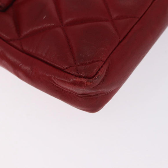 CHANEL Matelasse Waist Bag Lamb Skin Red Gold CC Auth BA14212