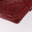 CHANEL Matelasse Waist Bag Lamb Skin Red Gold CC Auth BA14212-16