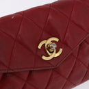 CHANEL Matelasse Waist Bag Lamb Skin Red Gold CC Auth BA14212-17