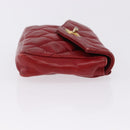 CHANEL Matelasse Waist Bag Lamb Skin Red Gold CC Auth BA14212-3
