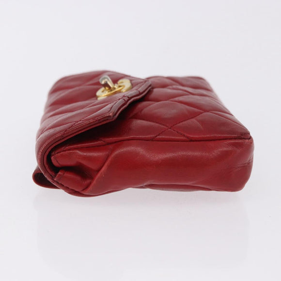 CHANEL Matelasse Waist Bag Lamb Skin Red Gold CC Auth BA14212