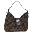 FENDI Zucca Canvas Mamma Baguette Shoulder Bag Brown Black Auth BA14215V-1