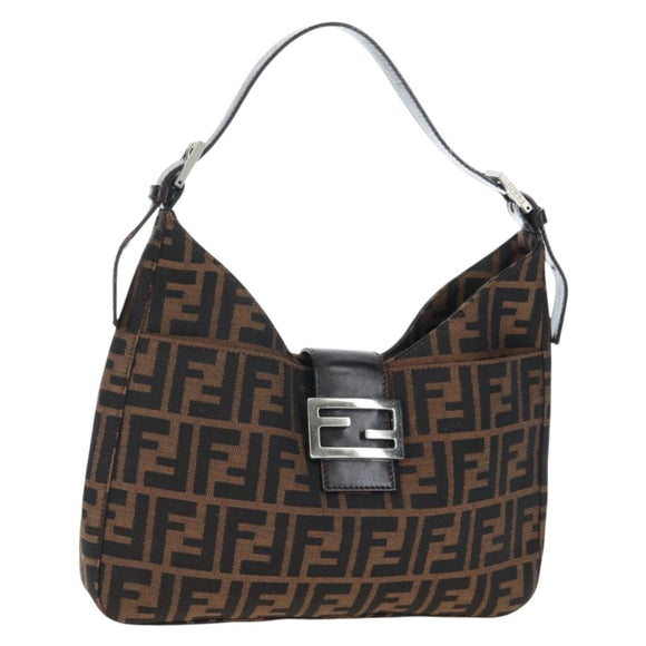 FENDI Zucca Canvas Mamma Baguette Shoulder Bag Brown Black Auth BA14215V