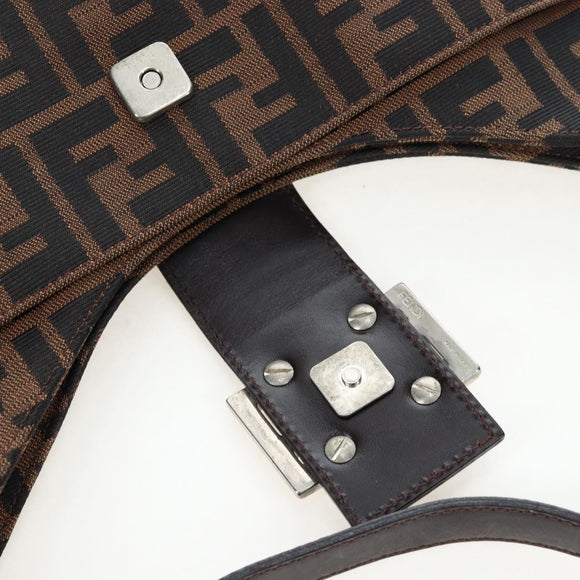 FENDI Zucca Canvas Mamma Baguette Shoulder Bag Brown Black Auth BA14215V