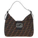FENDI Zucca Canvas Mamma Baguette Shoulder Bag Brown Black Auth BA14215V-13