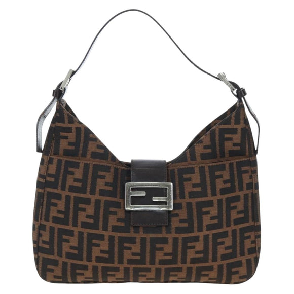 FENDI Zucca Canvas Mamma Baguette Shoulder Bag Brown Black Auth BA14215V