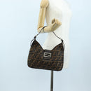 FENDI Zucca Canvas Mamma Baguette Shoulder Bag Brown Black Auth BA14215V-26