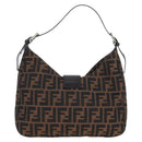 FENDI Zucca Canvas Mamma Baguette Shoulder Bag Brown Black Auth BA14215V-2