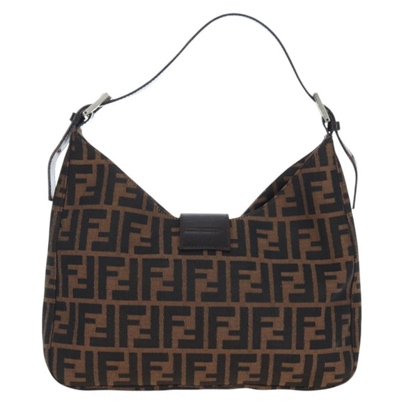 FENDI Zucca Canvas Mamma Baguette Shoulder Bag Brown Black Auth BA14215V