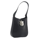Salvatore Ferragamo Gancini Shoulder Bag Leather Black Silver Auth BA14216-1