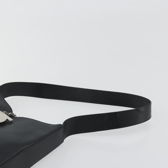 Salvatore Ferragamo Gancini Shoulder Bag Leather Black Silver Auth BA14216