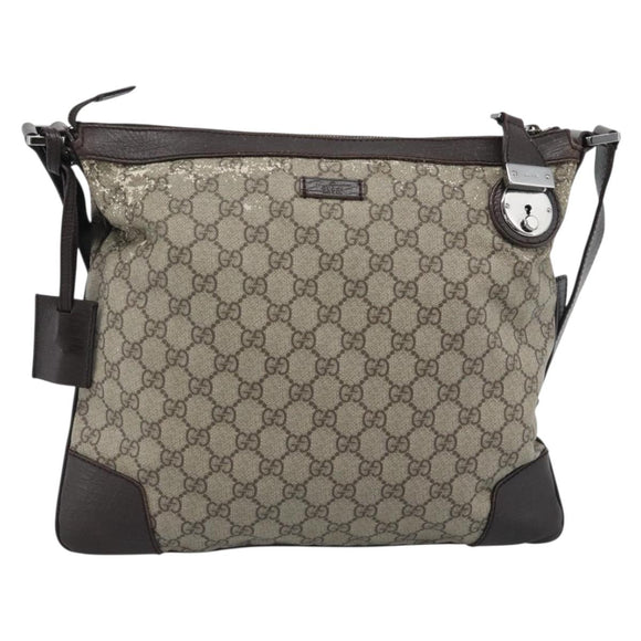 GUCCI GG Supreme Shoulder Bag PVC Beige Silver 148476 Auth BA14217