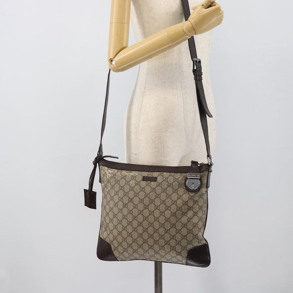 GUCCI GG Supreme Shoulder Bag PVC Beige Silver 148476 Auth BA14217