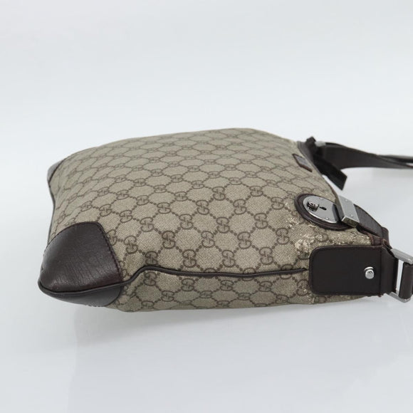 GUCCI GG Supreme Shoulder Bag PVC Beige Silver 148476 Auth BA14217